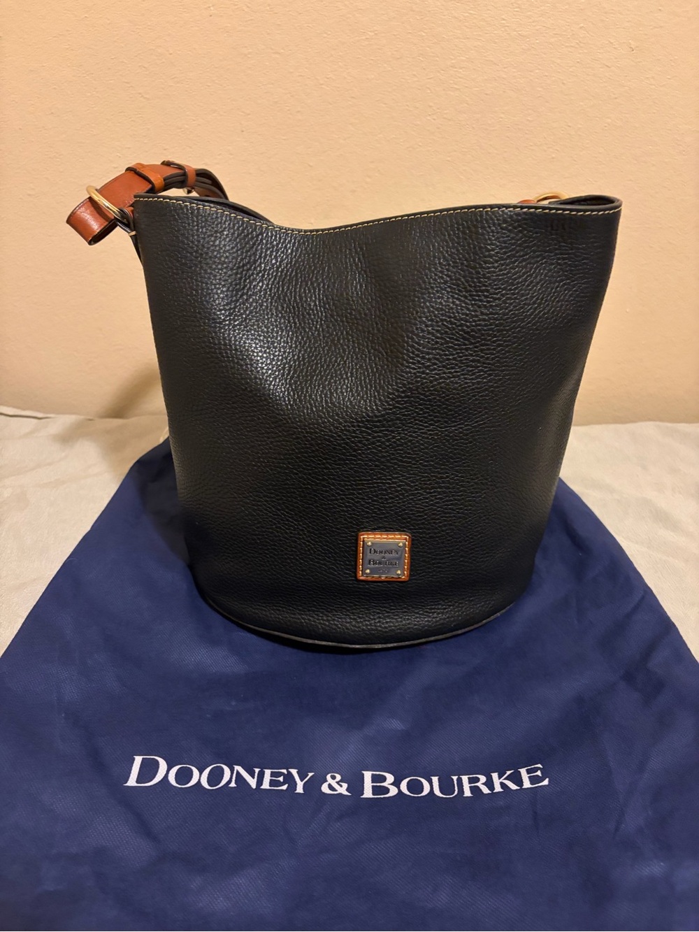 Dooney & Bourke Black Pebbled Leather Thea Feed Bucket Bag
